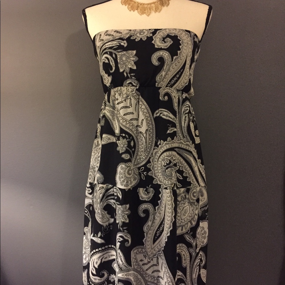 Old Navy Black Paisley Strapless Hi-Lo Maxi Dress